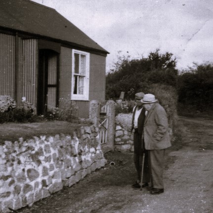 Thomas Richard Marshall and Charlie Stone outside Baker's View, 1950s/60s, former Reading Room